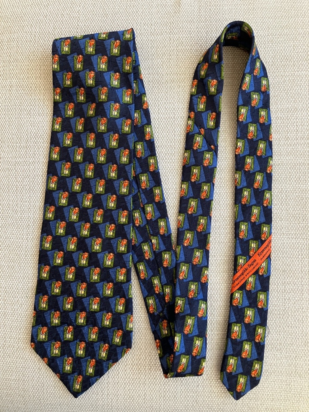 Ermenegildo Zegna vintage woven silk tie, made in Italy, rose theme, blue, green